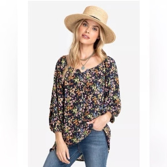 Johnny Was Jade Rocco Silk Peasant Top Floral Boho Career Sz XS - Picture 1 of 11